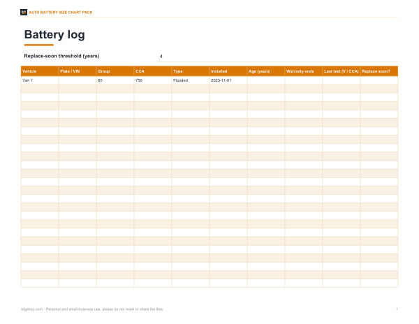 Preview of Printable Battery Replacement Log